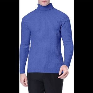 New Mens Turtleneck Thermal Lightweight Patterned Sweater Multiple Sizes Blue